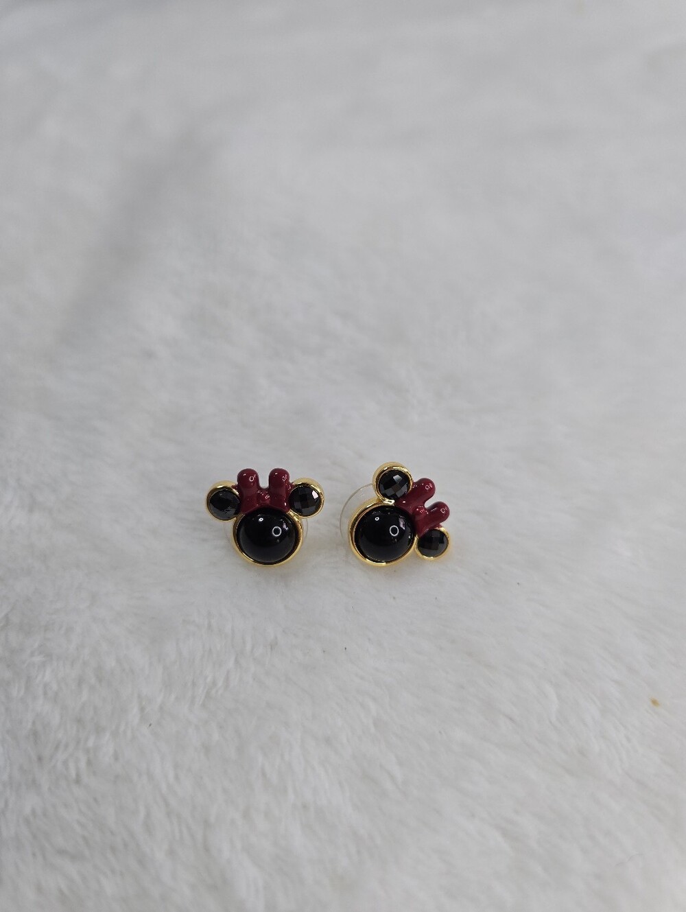 Kate Spade x Disney Minnie Mouse Stud Earrings Gold Black Red Pair